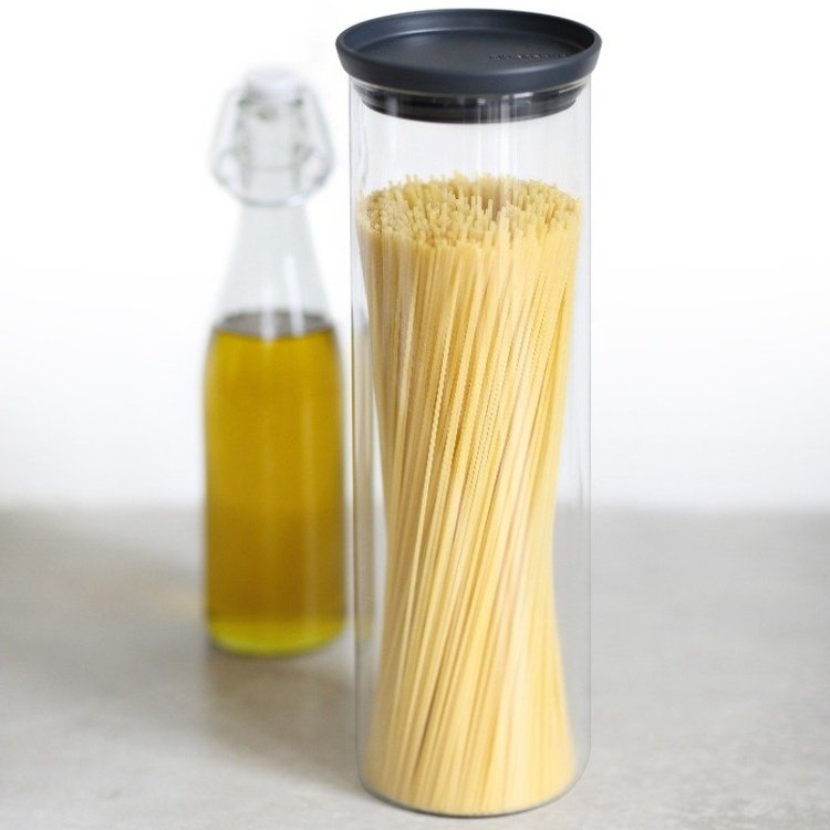 Glass Canister, 1,9L, STACKABLE XL JAR, Ø 10,4 x H 32 cm, Brabantia, Clear / Dark Grey