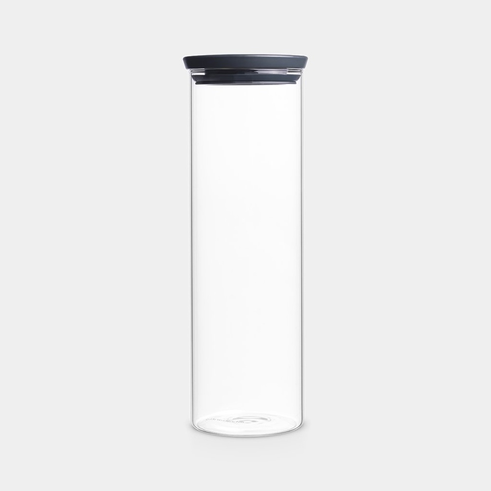 Glass Canister, 1,9L, STACKABLE XL JAR, Ø 10,4 x H 32 cm, Brabantia, Clear / Dark Grey