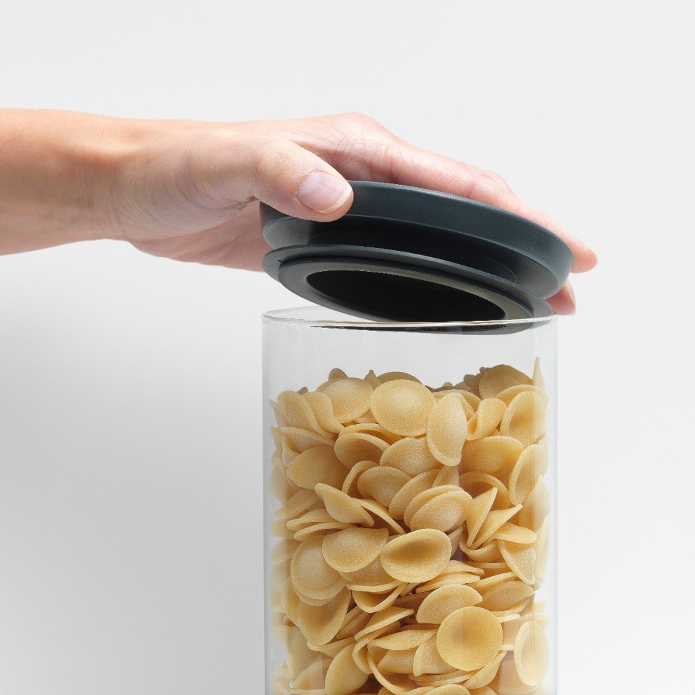 Glass Canister, 1,9L, STACKABLE XL JAR, Ø 10,4 x H 32 cm, Brabantia, Clear / Dark Grey