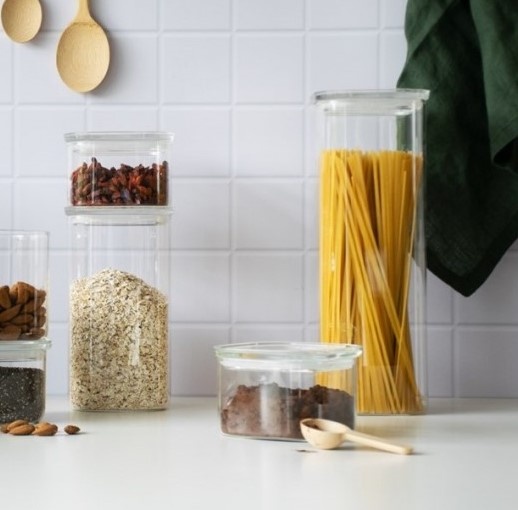 Glass Canister, 2,2 L, PEBBLY SQUARE LARGE, Clear