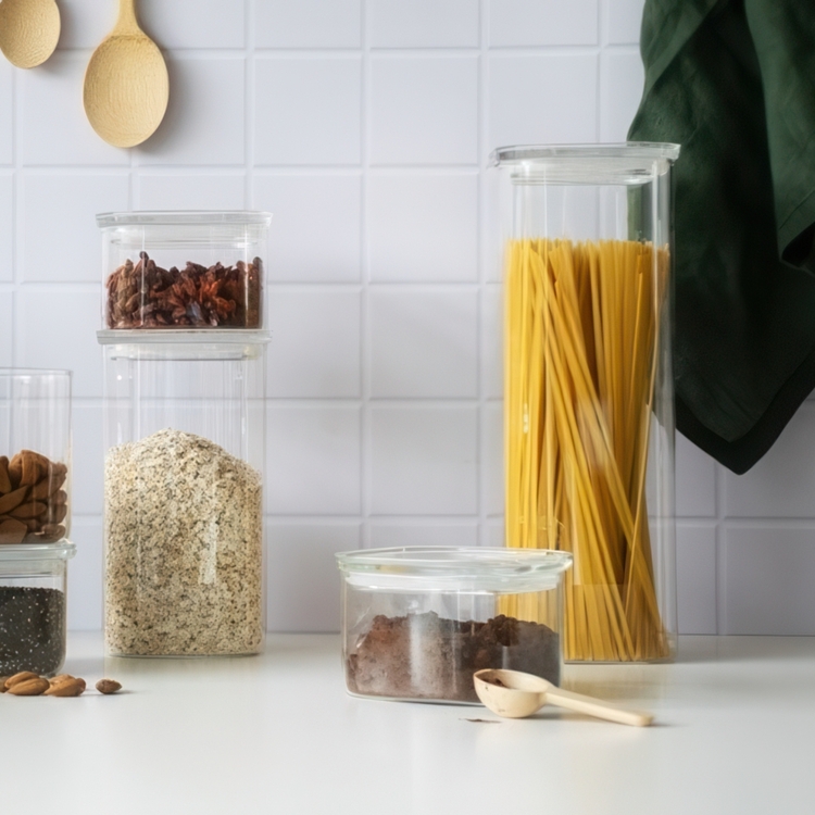 Glass Canister, 2,2 L, PEBBLY SQUARE LARGE, Clear