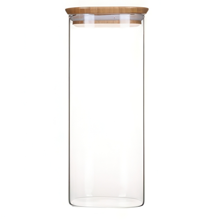 Glass Canister, 2,2 L, PEBBLY SQUARE LARGE, Clear / Bamboo