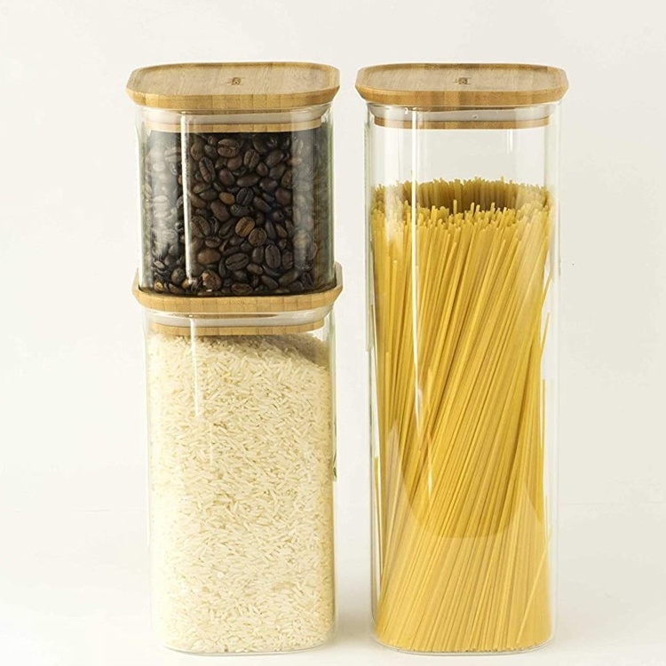 Glass Canister, 2,2 L, PEBBLY SQUARE LARGE, Clear / Bamboo