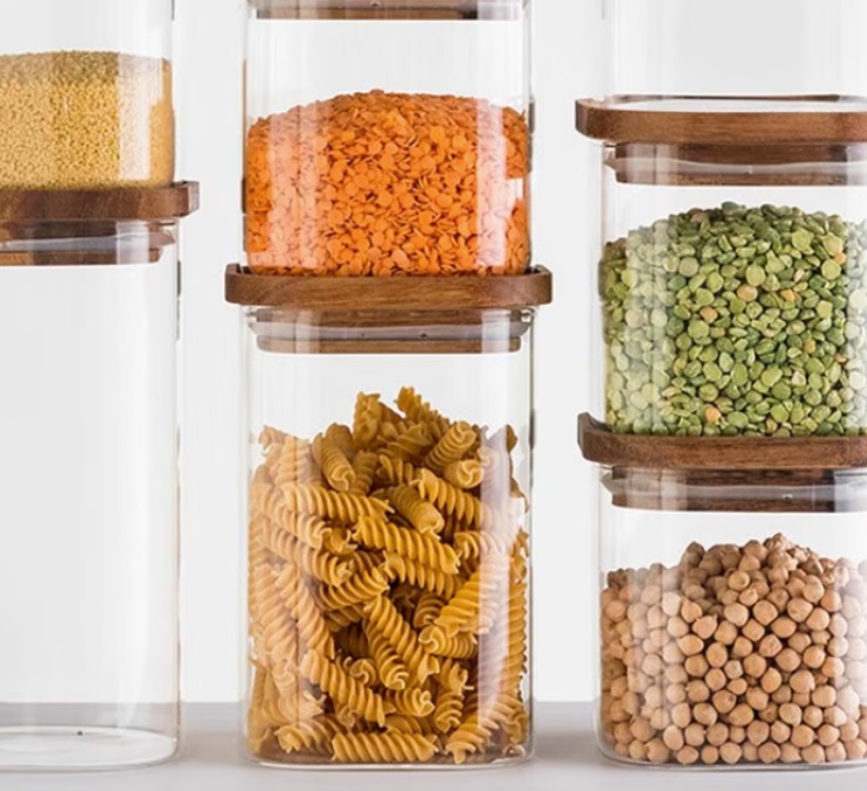 Glass Canister, 1,3 L, HERMET ACACIA MEDIUM, Clear / Brown