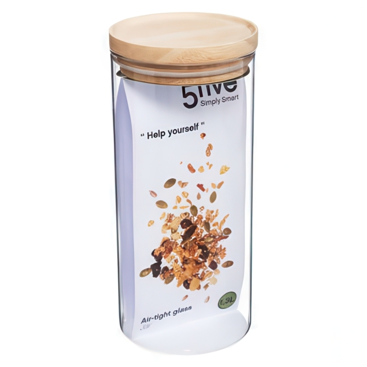 Glass Canister, 1,3 L, HERMET ROUND MEDIUM, Clear / Nature