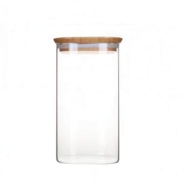 Glass Canister, 1,4 L, PEBBLY SQUARE MEDIUM, Clear / Bamboo