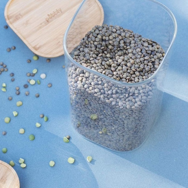 Glass Canister, 1,4 L, PEBBLY SQUARE MEDIUM, Clear / Bamboo