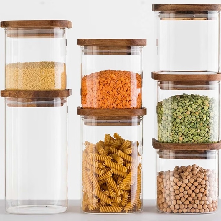 Glass Canister, 2 L, HERMET ACACIA LARGE, Clear / Brown