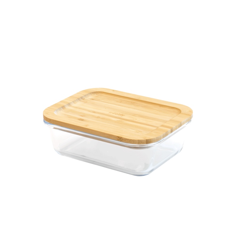 Glas Container with Bamboo Lid, 1 L, PEBBLY MEDIUM COOK & STORE, 20 x 15 x H6,5 cm, Clear / Nature