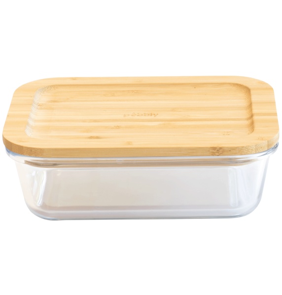 Glas Container with Bamboo Lid, 1,8 L, PEBBLY XL COOK & STORE, 23 x 16,5 x H 8 cm, Clear / Nature