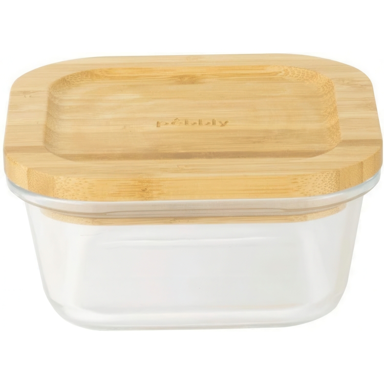 Glas Container with Bamboo Lid, 520ml, PEBBLY SQUARE COOK & STORE, 13 x13 x H 7 cm, Clear / Nature