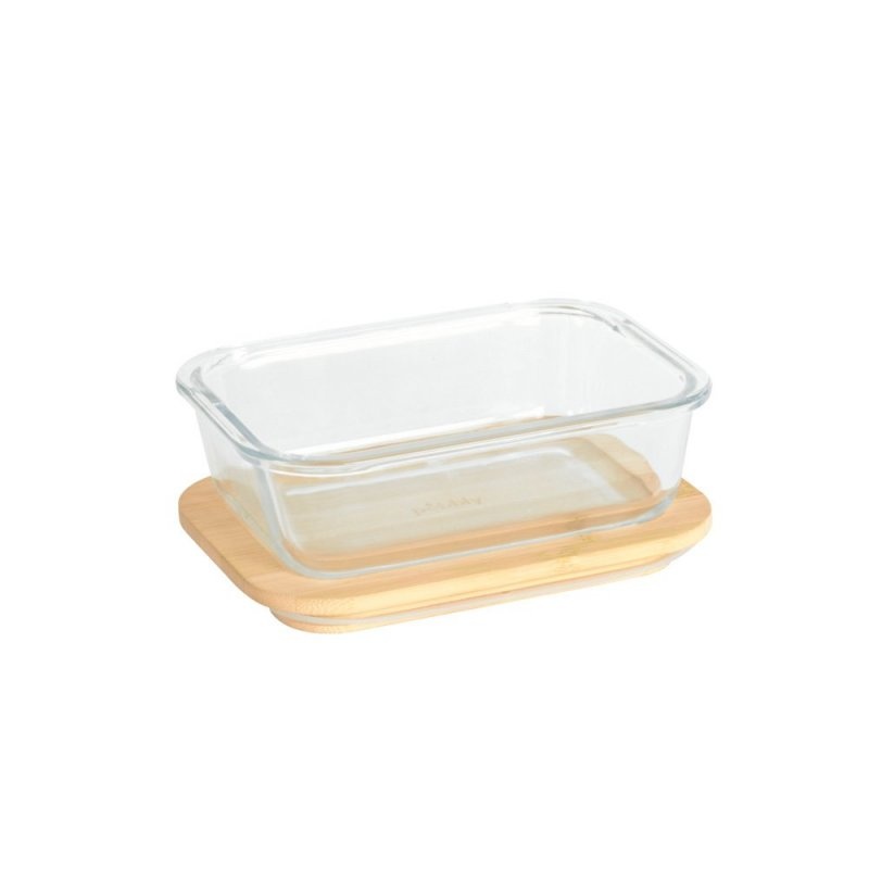 Glas Container with Bamboo Lid, 650ml, PEBBLY SMALL COOK & STORE, 17 x 12,5 x H6 cm, Clear / Nature