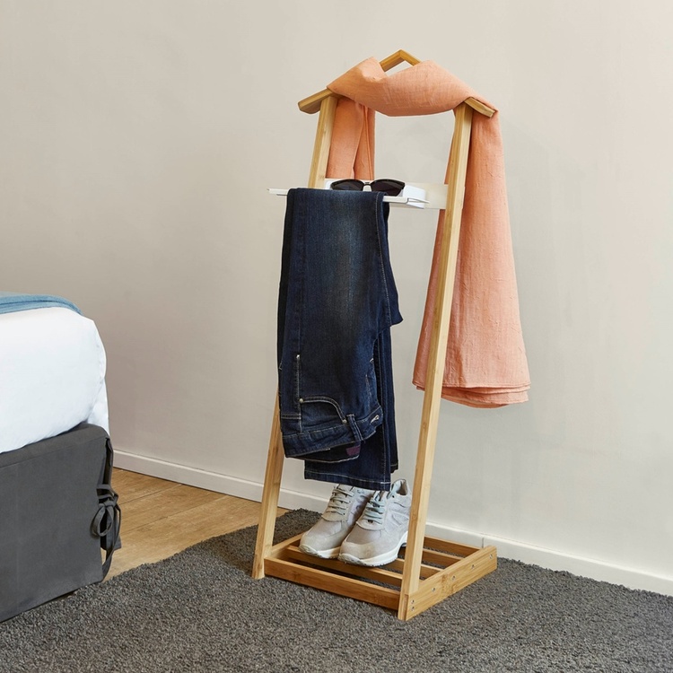 Clothes rack in Bamboo, VALET STAND, Nature / White