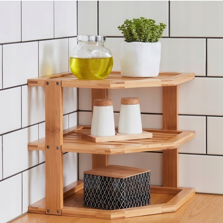 Shelf for corners, BAMBOO ANGLE SHELF, 25,5 x 25,5 x H 23 cm, Natural