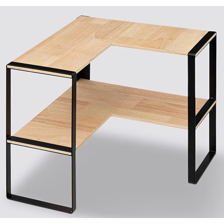 Mini 2-tier shelf, BLACK & WOOD CORNER RACK, 40 x 40 x H 35 cm, Natural / Black