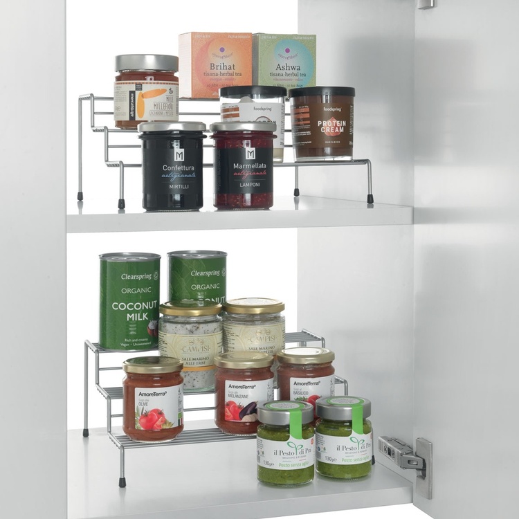 Spice Rack in metal, Expandable, X-TEND, 28~55 x 23 x 13 cm, Silver