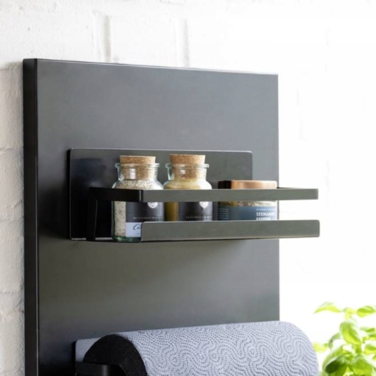 Shelf in sturdy metal, Magnetic / Adhesive, GEWÜRZREGAL, 30 x 11 x H 12 cm, Black