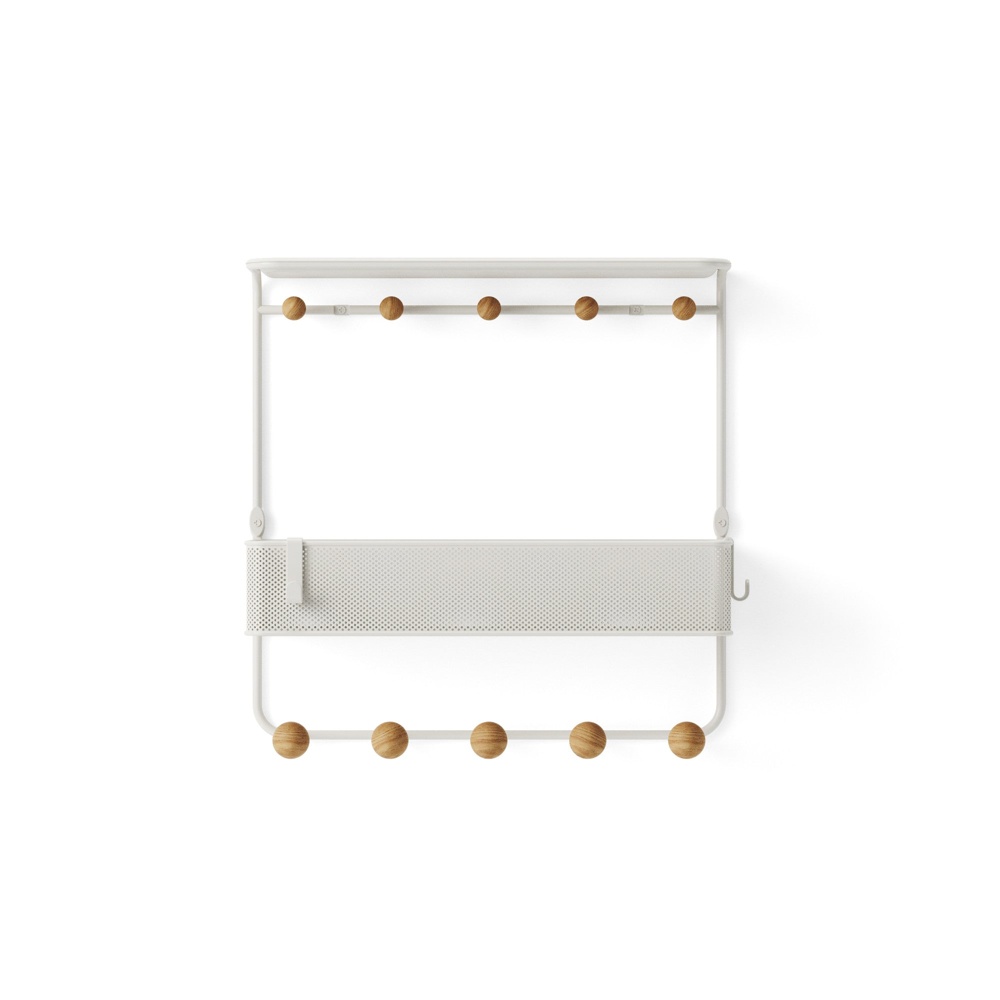  Shelf with 10 hooks, ESTIQUE, Umbra, 32 x 10 x H 31 cm, White / Nature