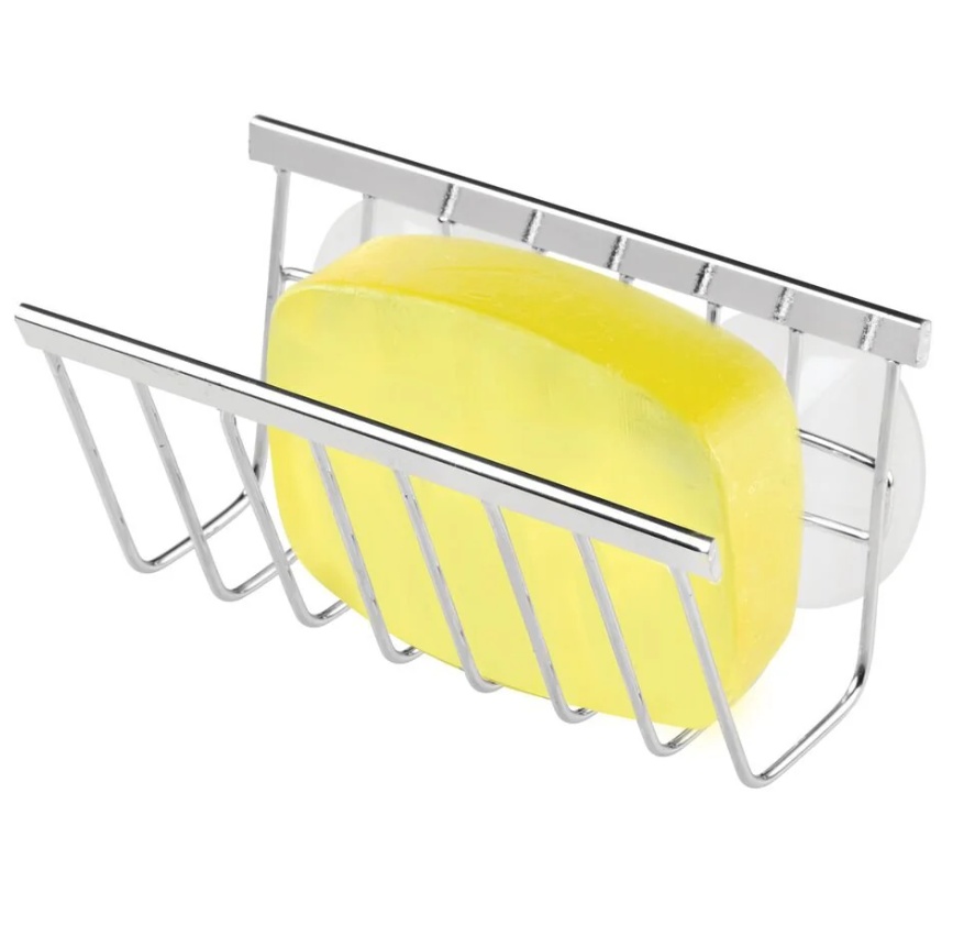 Sink caddy with suction cups, METAL SPONGE AND SOAP HOLDER, Silver