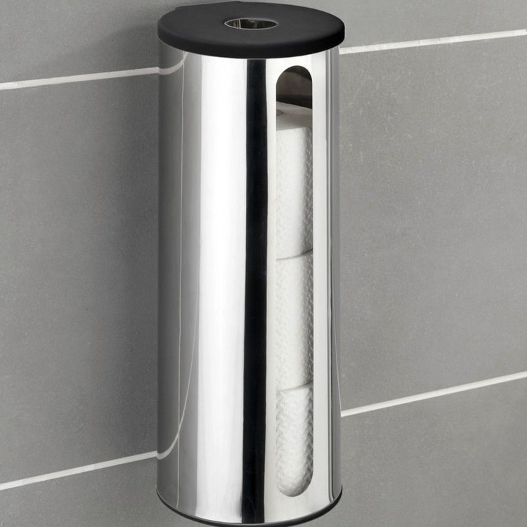Toilet paper reserve canister, Adhesive, DETROIT, Ø 14 x H 36 cm, Stainless Steel