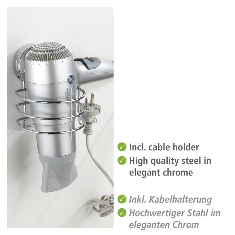 Holder for Hairdryer, Self-Adhesive, OSIMO STATIC-LOC, Silver