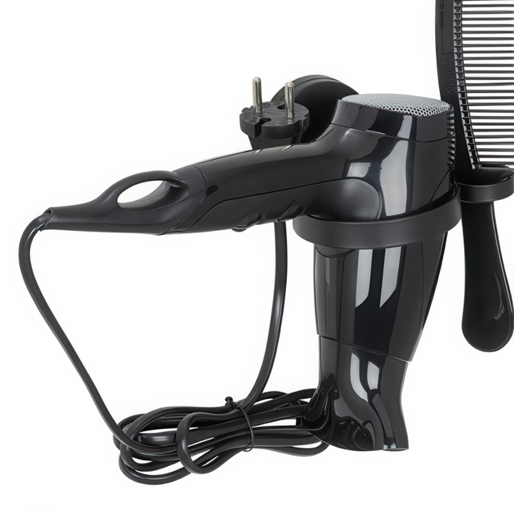 Holder for Hairdryer, Self-Adhesive, PAVIA STATIC-LOC, Black