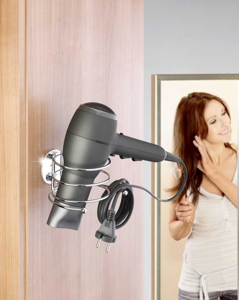 Holder for Hairdryer, Adhesive, TURBO-LOC, Silver