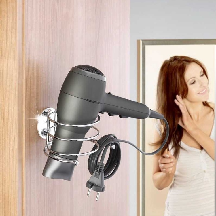Holder for Hairdryer, Adhesive, TURBO-LOC, Silver