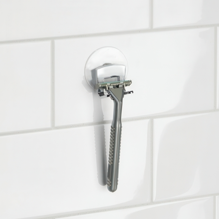 Holder for razor with suction cups, RAZOR HOLDER, Chrome