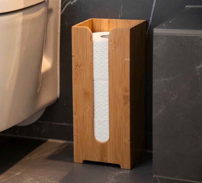 Toilet paper reserve, BAMBOO, 15 x 14 x H35,5 cm, Nature