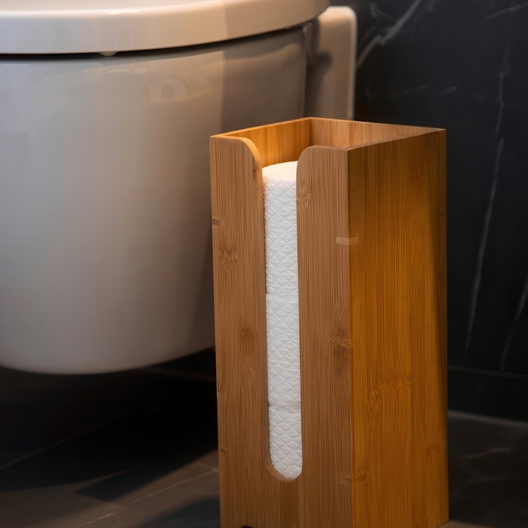 Toilet paper reserve, BAMBOO, 15 x 14 x H35,5 cm, Nature