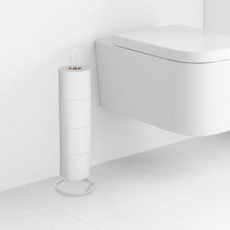 Holder for toilet paper, Metal, ROLLOS, Ø 15 x H 50 cm, White