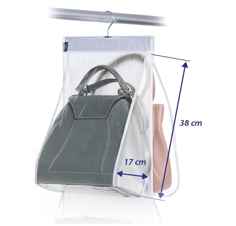 Hanging storage for bags, PORTA BORSE, 6 compartments, 36 x H 120 cm, Clear