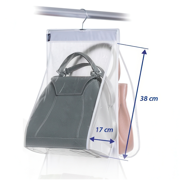 Hanging storage for bags, PORTA BORSE, 6 compartments, 36 x H 120 cm, Clear