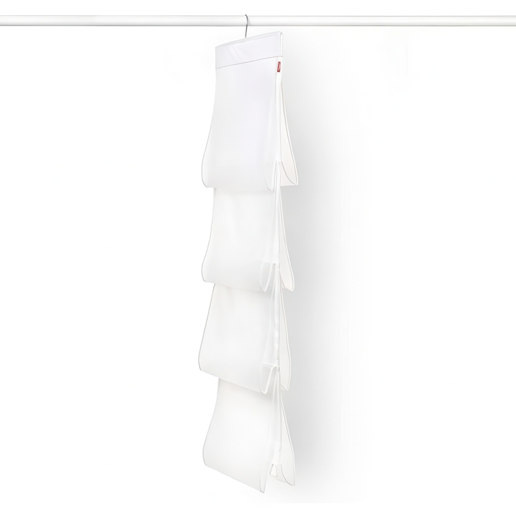 Hanging storage for bags, 8 compartments, MILKY WHITE, 33 x H 122 cm, Transparent