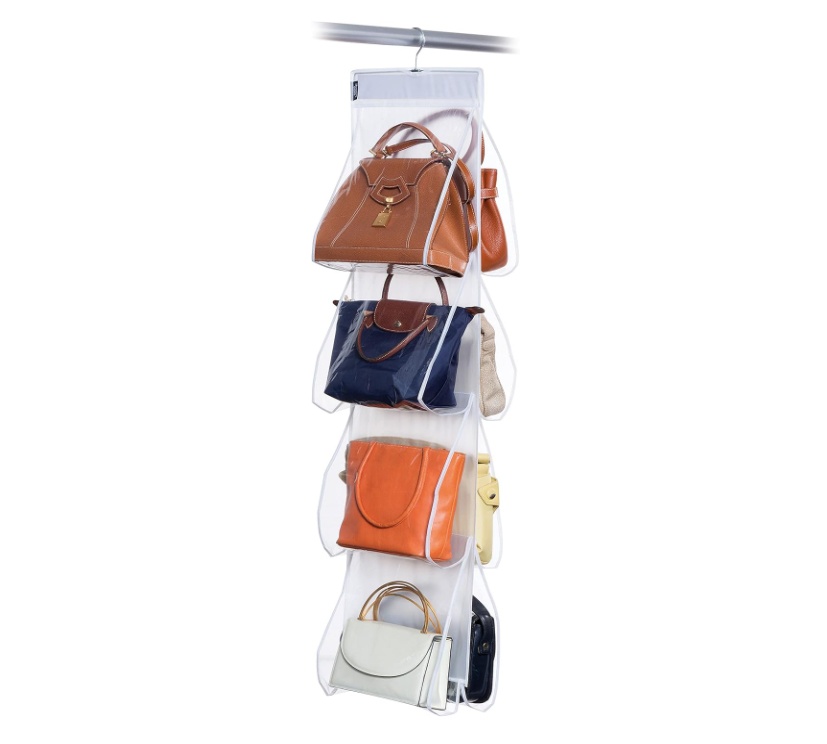 Hanging storage for bags, 8 compartments, PORTA BORSE, 33 x H 120 cm, Clear