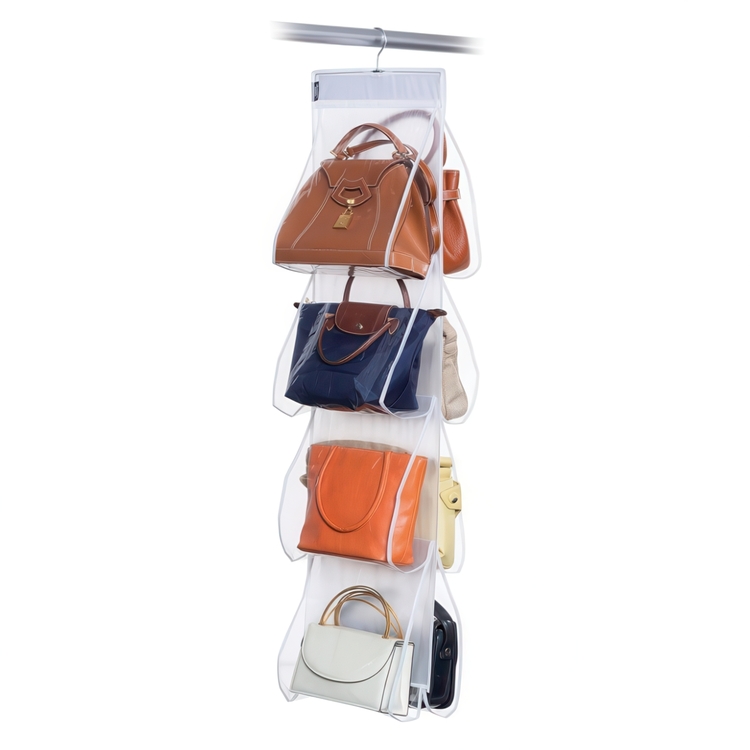 Hanging storage for bags, 8 compartments, PORTA BORSE, 33 x H 120 cm, Clear
