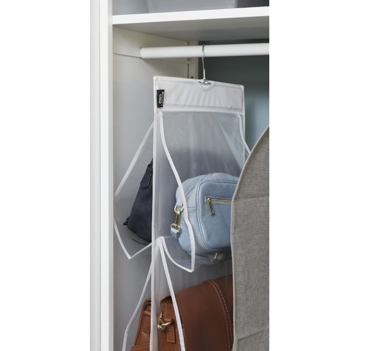 Hanging storage for bags, 8 compartments, PORTA BORSE, 33 x H 120 cm, Clear