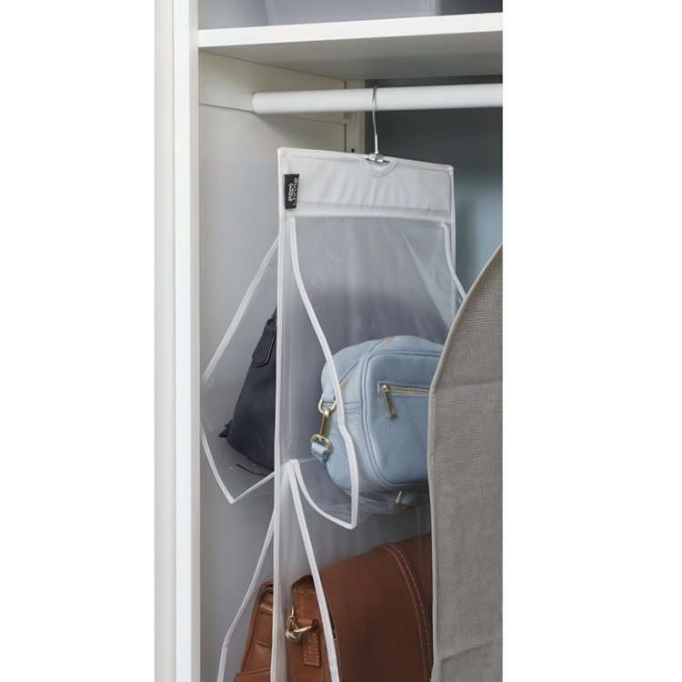 Hanging storage for bags, 8 compartments, PORTA BORSE, 33 x H 120 cm, Clear