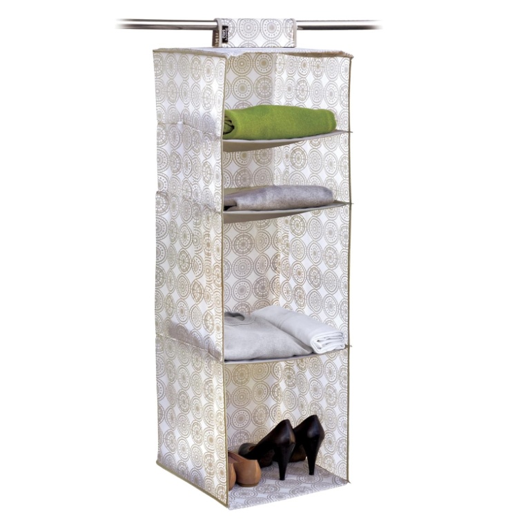 Hanging wardrobe with 4 shelves, ELLA SAND, 33 x 33 x H 103 cm, White / Beige