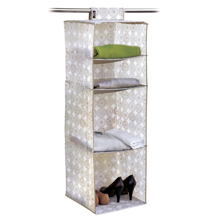 Hanging wardrobe with 4 shelves, ELLA SAND, 33 x 33 x H 103 cm, White / Beige