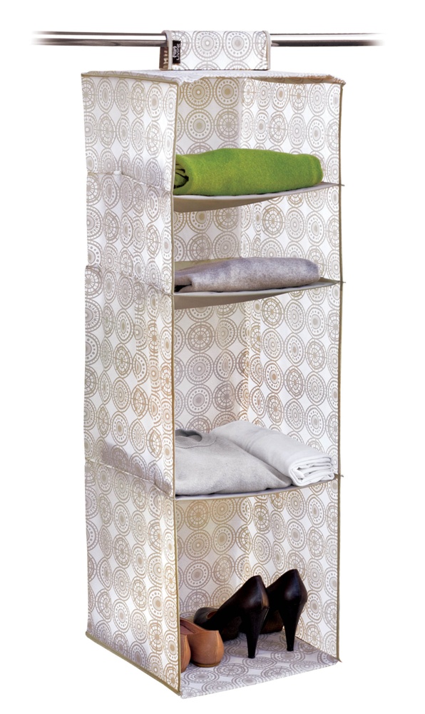 Hanging wardrobe with 4 shelves, ELLA SAND, 33 x 33 x H 103 cm, White / Beige