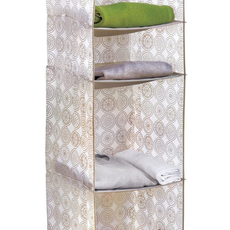 Hanging wardrobe with 4 shelves, ELLA SAND, 33 x 33 x H 103 cm, White / Beige