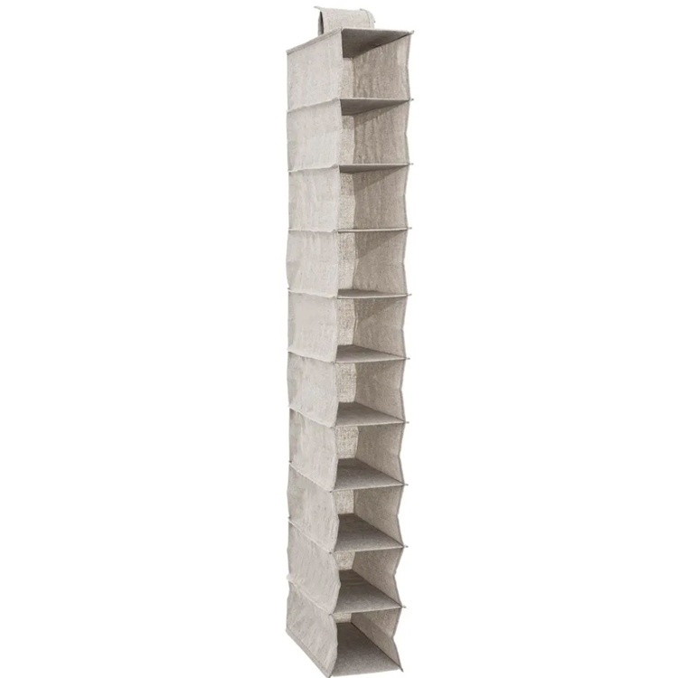 Hanging wardrobe, 10-section, ORGA SHOE ORGANISER, 15 x 30 x H 120 cm, Beige-grey