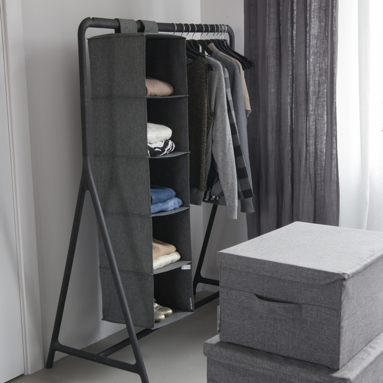 Hanging wardrobe storage 5 shelves, grey