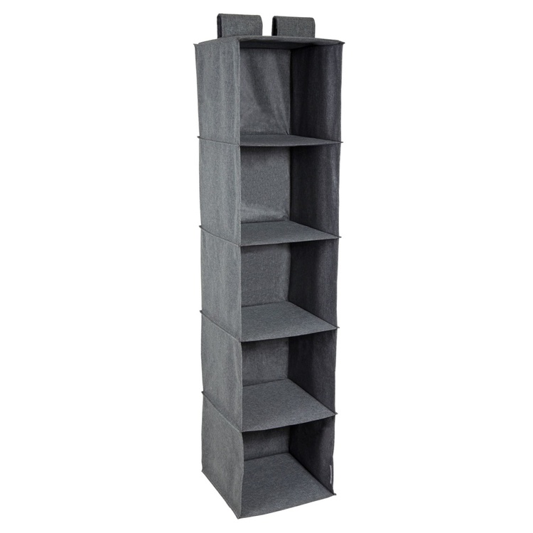 Hanging wardrobe storage 5 shelves, grey