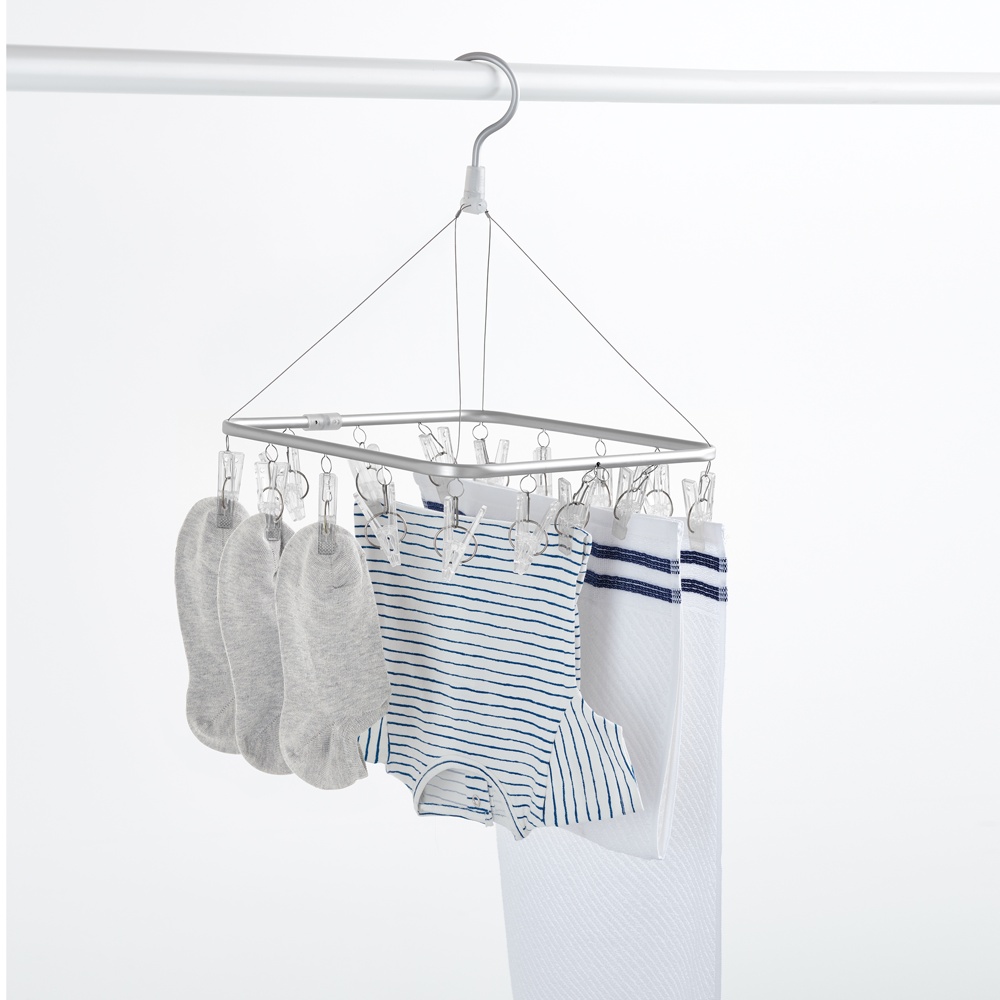 Hanging laundry drying rack, TENDERO CON PINZAS, 28,5 x 28 cm, Aluminium