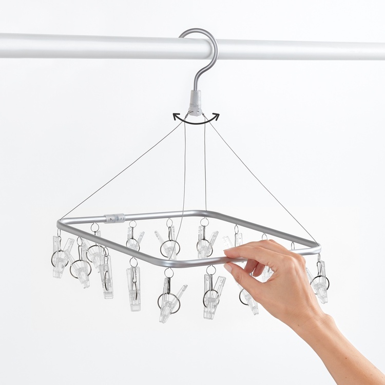 Hanging laundry drying rack, TENDERO CON PINZAS, 28,5 x 28 cm, Aluminium