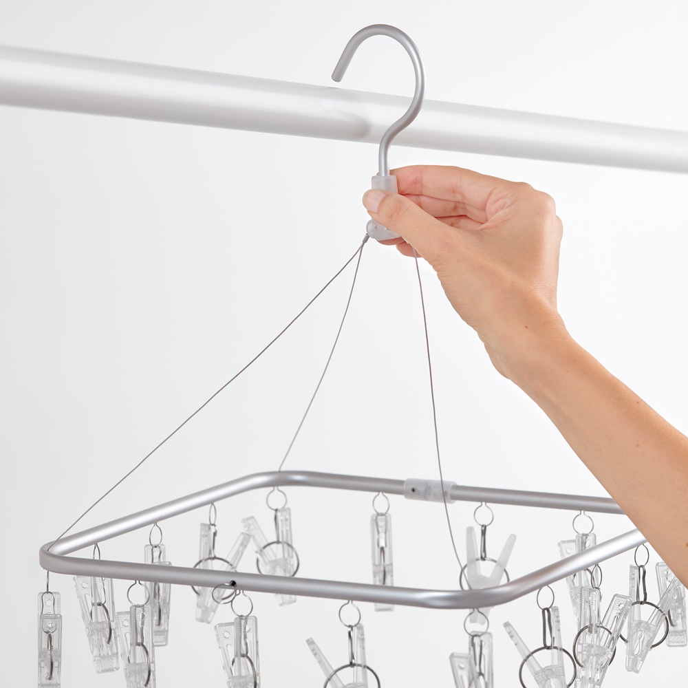 Hanging laundry drying rack, TENDERO CON PINZAS, 28,5 x 28 cm, Aluminium