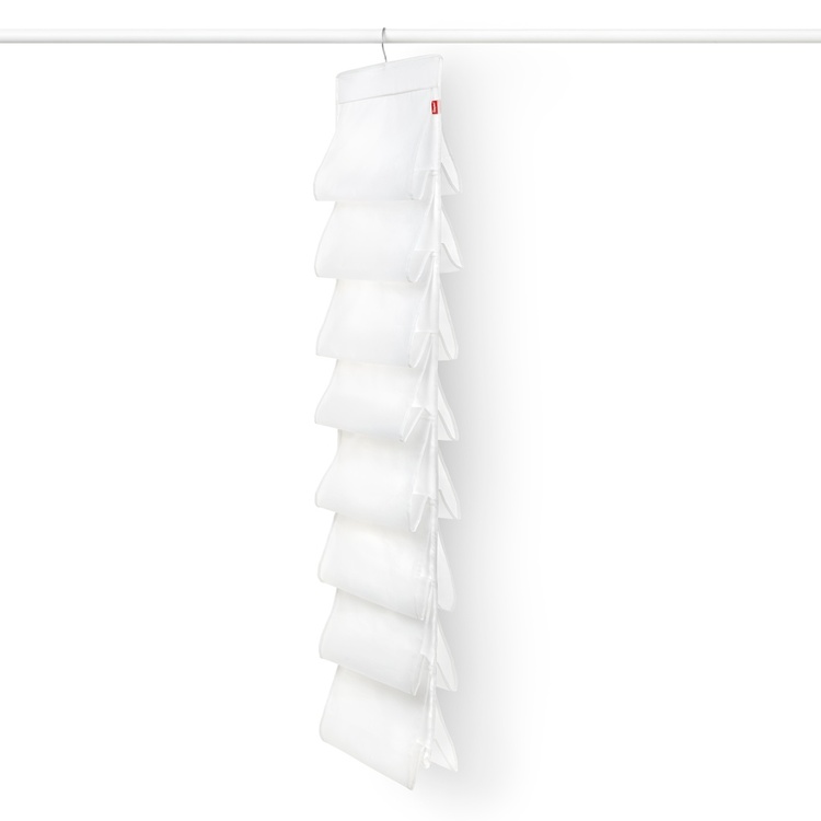 Hanging Shoe Storage, 16 compartments, MILKY WHITE, 33 x H 131 cm, Transparent